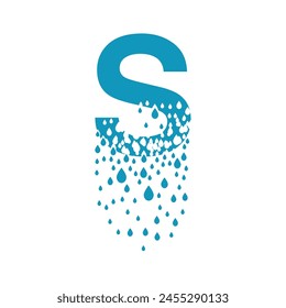 The letter S dissolves into droplets. Drops of liquid fall out as precipitation. Destruction effect. Dispersion.