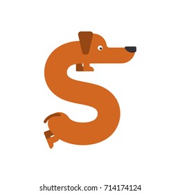 Letter S is dog. pet font. Dachshund alphabet. Lettering home animal