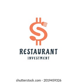 Letter S-Dollar mit Löffel und Gabel-Restaurant-Anlage Logo Design-Illustration