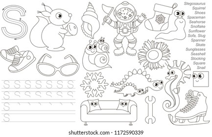 Letter S. Dot to dot educational game for kids.