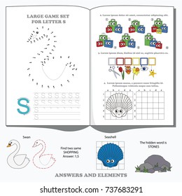 Letter S. Dot to dot educational game for kids.