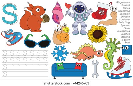 Letter S. Dot to dot educational game for kids.