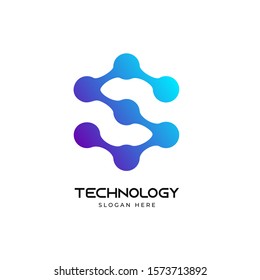 Letter S with Dots circle technology connection logo vector design template