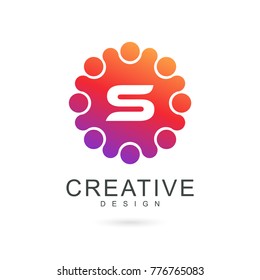 Letter S dots logo. Smooth color gradient logo icon with dots. Creative dots logo. Technology logo design.