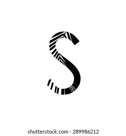 Letter s double exposure with black palm leaf  isolated. Vector illustration.Black and white double exposure silhouette letters combined with photograph of nature. Letters of the alphabet.