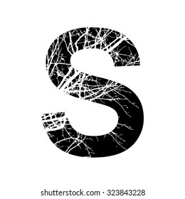  Letter S double exposure with white tree isolated on black background.Vector illustration.Black and white double exposure silhouette lettering combined with photograph of nature. Letters  alphabet.