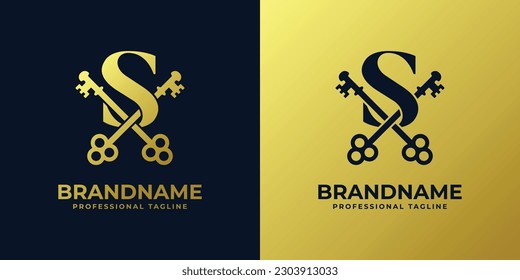 Logotipo de letra S con doble clave, adecuado para cualquier negocio relacionado con clave con S inicial.