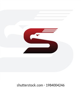 Letter S Eagle Logo Icon with Creative Eagle Head Vector Illustration.