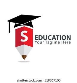 Letter S Education logo concept with pencil and book icon. Design template for education purposes