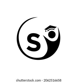 Letter S Education Logo Template. Education Logo On S Letter, Initial Education Hat Concept Template