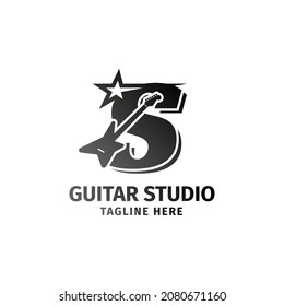 letter S electric guitar and star decoration vector logo design element