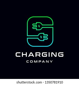 Letter S Electric Plug vector logo template. Font with green and blue gradient graphic.  Technology background. This alphabet is suitable for energy, power, cable, wire, electrical, device, connect.