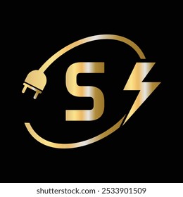 Letra S Conceito de logotipo elétrico com plugue elétrico e símbolo de energia