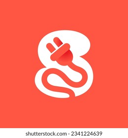 Letter S with electrical plug logo. Negative space technology icon. Power energy brand concept. Vector typeface for electric vehicle identity, eco-friendly hybrid cars, charging point and accessories.