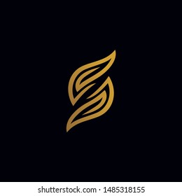 The letter S in an elegant picture with a leaf. Abstract letters in rose gold color. Better Icons. The initial icon is isolated with a black background