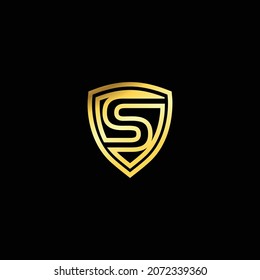 Letter S emblem logo. Elegant logo vector design with golden shield. Letter shield logo design concept template