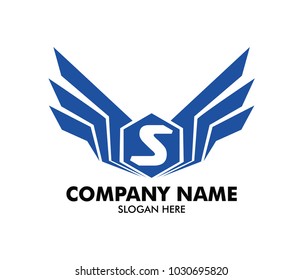 letter s emblem with wing vector logo type design