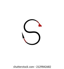 Letter S of English. Latin alphabet letter decorated with hearts and arrows vector illustration. Kids flat alphabet vector set - Love spring font - letters.