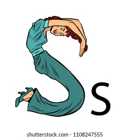 letter S ess. Business people silhouette alphabet. Pop art retro vector illustration kitsch vintage drawing