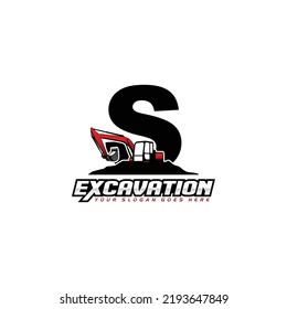 Letter S excavator logo concept template vector.