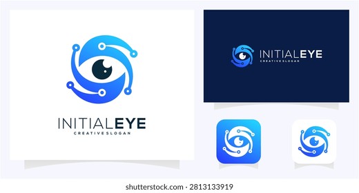 Letter S with Eye Tech logo design vector icon. Geometric abstract blue gradient color.	
