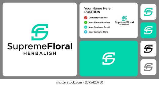 Letra S F diseño de logotipo de hoja monograma con plantilla de tarjeta de visita.