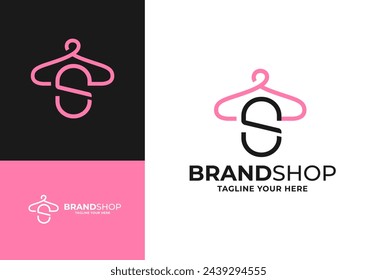 Letter S fashion logo, Hanging letter S logo vector, minimalist boutique logo design illustration. Initial capital S letter Elegant hanger icon