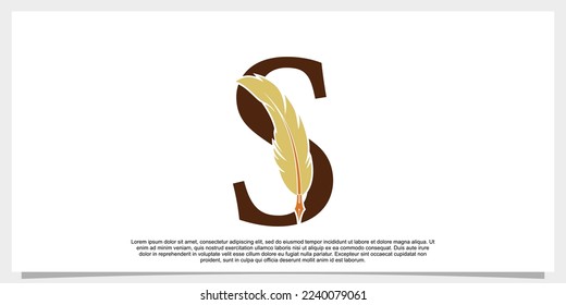 letter s feather logo design with feather pen icon concept