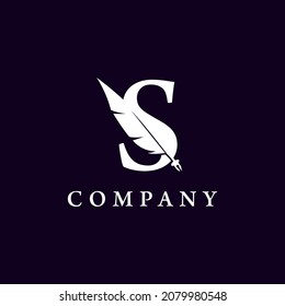 Letter S with Feather Quill Pen Notary Writer Journalist Logo Design Inspiration