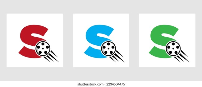 Letter S Film Logo Concept With Film Reel For Media Sign, Movie Director Symbol