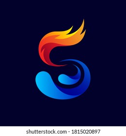 letra S con diseño de logotipo de incendio y agua