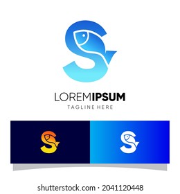 Ilustración del emblema del vector del logotipo del pez de la letra S Ilustración del emblema gráfico
