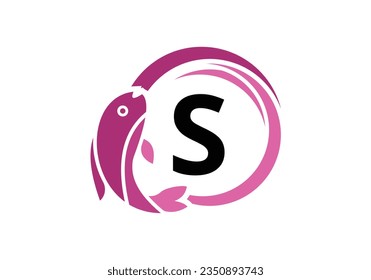 Letter S Fish Logo design. Water Animal icon. Font emblem. Modern vector logotype for business and company identity.