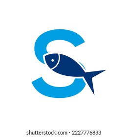 Letter S Fish Logo, Ocean Logo Vector Template 