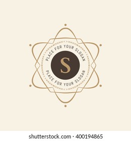 The letter S. Flourishes calligraphic monogram emblem template. Luxury elegant frame ornament line logo design vector illustration. Example designs for Cafe, Hotel, Heraldic, Restaurant, Boutique