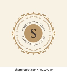 The letter S. Flourishes calligraphic monogram emblem template. Luxury elegant frame ornament line logo design vector illustration. Example designs for Cafe, Hotel, Heraldic, Restaurant, Boutique