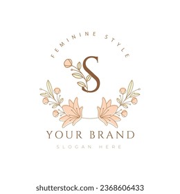letter s flower modern minimalist floral font botanical beauty logo design vector illustration