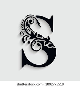 letter S flower  ornament. Vector logo. Monogram alphabet. Beautiful floral capital letters
