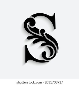 ornamento floral de la letra S. Logo del vector. Alfabeto monograma. Hermosas letras florales de mayúsculas
