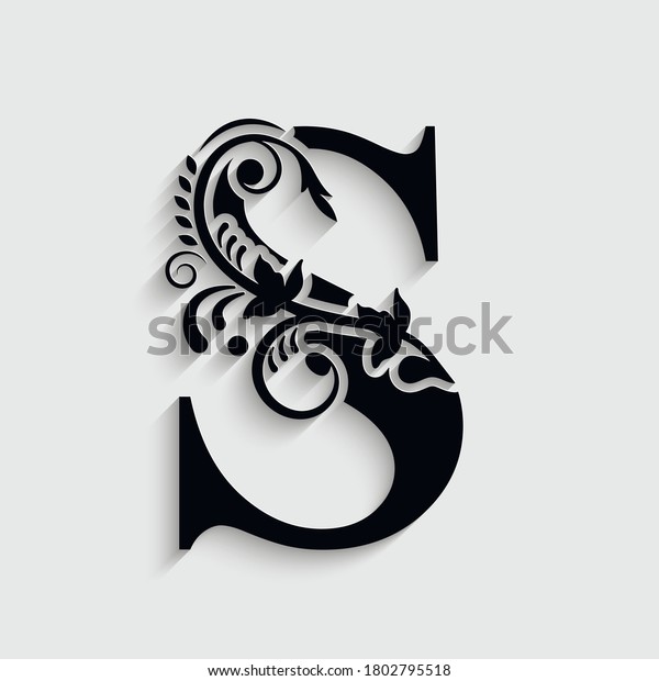 letter S flower  ornament.\
Vector logo. Monogram alphabet. Beautiful floral capital\
letters\
