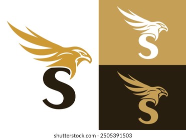  Letter S With Flying Eagle Logo Design Vector Template