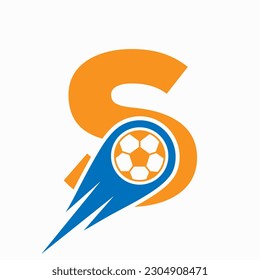 Letter S Football Logo Concept With Moving Football Icon. Soccer Logo Template