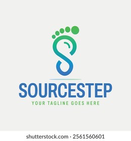 Letter S and Footprint Logo, Digital Footprints Analysis Logo Design, Letter footstep symbol, Perfect for digital monitoring, online tracking logo design, Footstep abstract symbol design template.