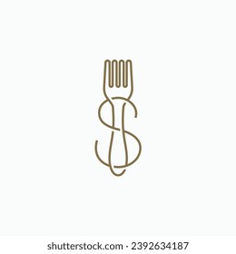 Letter S with fork elegant line art logo design. Vector illustration