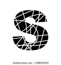 Letter S - fragmented mottled font - isolated, vector illustration