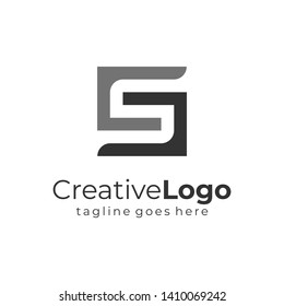 Letter S and G Black Grey Square Logo Flat Monochrome Vector Illustration
