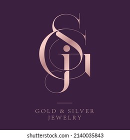 Letter S, Letter G and Letter J. S, G and J monogram consists of intertwined elements. Gold and Silver Jewelry emblem.