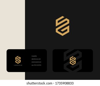 Letter S G logo design with business card vector template. creative minimal monochrome monogram symbol. Premium business logotype. Graphic alphabet symbol for corporate identity