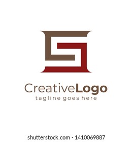 Letter S and G Red Brown Square Logo Flat Monochrome Vector Illustration
