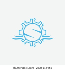 Letter S with gear icon, S tech logo design template